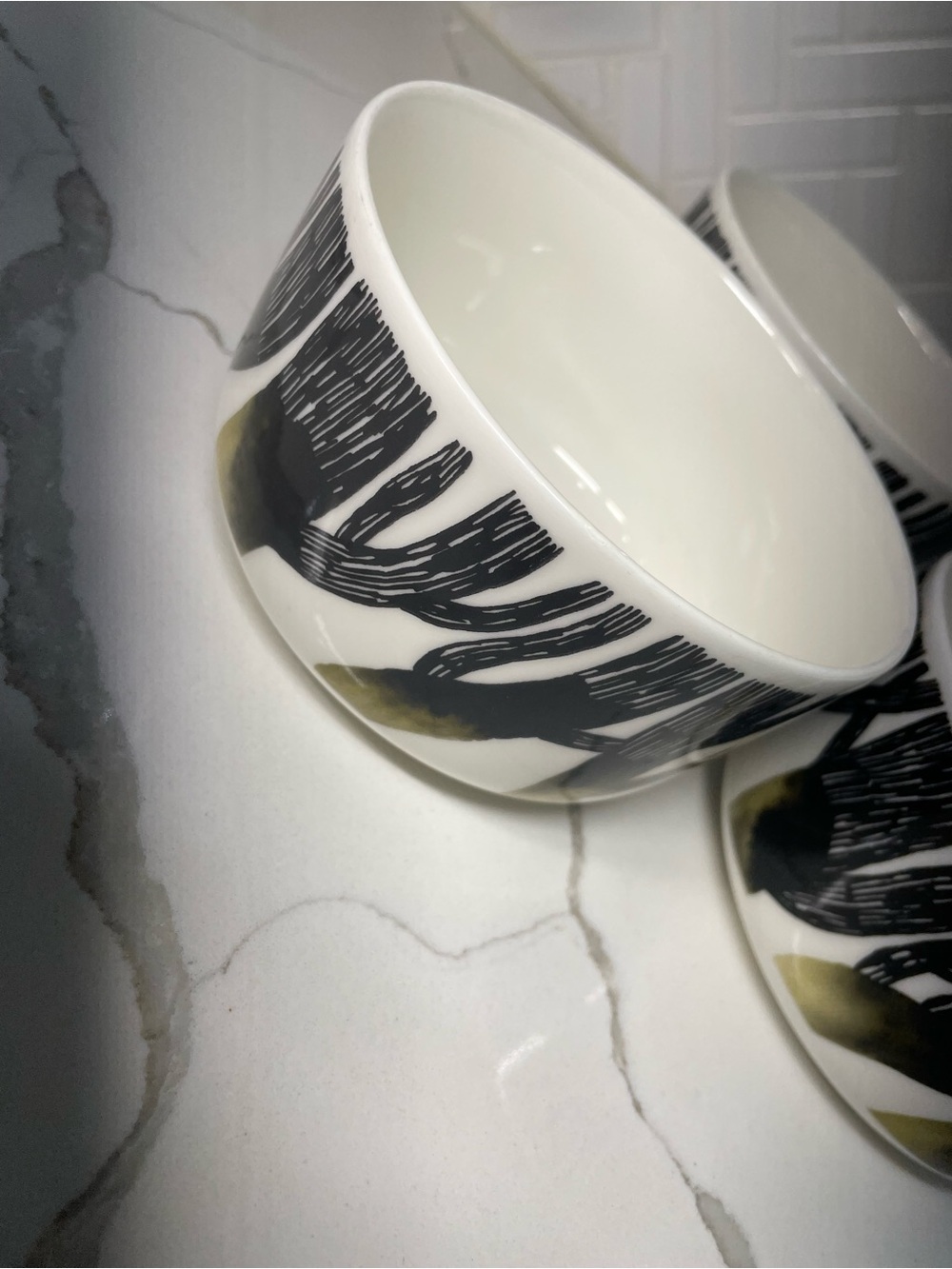 Marimekko Oiva Saapaivakirja 3pc Black and White Tree Motif 5in Ceramic Bowls - Picture 4 of 13